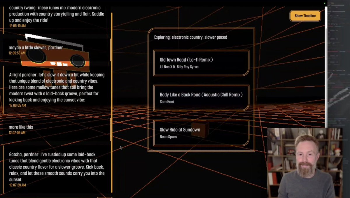 Next-up at #AlgoliaDevBit ➡️ Time Traveling with AI: A Musical Journey 🎶

Algolia teams up with <a href="/DavidKPiano/">David K 🎹</a> &amp; <a href="/shshaw/">Shaw ( bsky.app/profile/itsshaw.bsky.social )</a> from the <a href="/keyframers/">the @keyframers</a> to explore what the future of UX might look like.

They’re inventing a four-dimensional UI powered by LLMs + Algolia search to deliver