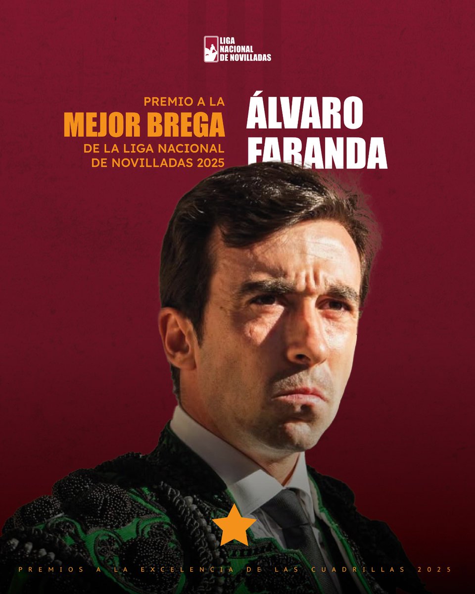 🏆 El premio a la 𝗠𝗘𝗝𝗢𝗥 𝗕𝗥𝗘𝗚𝗔 𝗱𝗲 𝗹𝗮 𝗟𝗜𝗚𝗔 𝗡𝗔𝗖𝗜𝗢𝗡𝗔𝗟 𝗗𝗘 𝗡𝗢𝗩𝗜𝗟𝗟𝗔𝗗𝗔𝗦 2025 es para....
𝗔𝗹𝘃𝗮𝗿𝗼 𝗱𝗲 𝗙𝗮𝗿𝗮𝗻𝗱𝗮 💫
<a href="/ftorodelidia/">Fundación Toro Lidia</a> <a href="/novilladas/">Liga Nacional de Novilladas</a> <a href="/UNPBE/">U.N.P.B.E.</a> <a href="/CopaChenel/">CopaChenel</a>