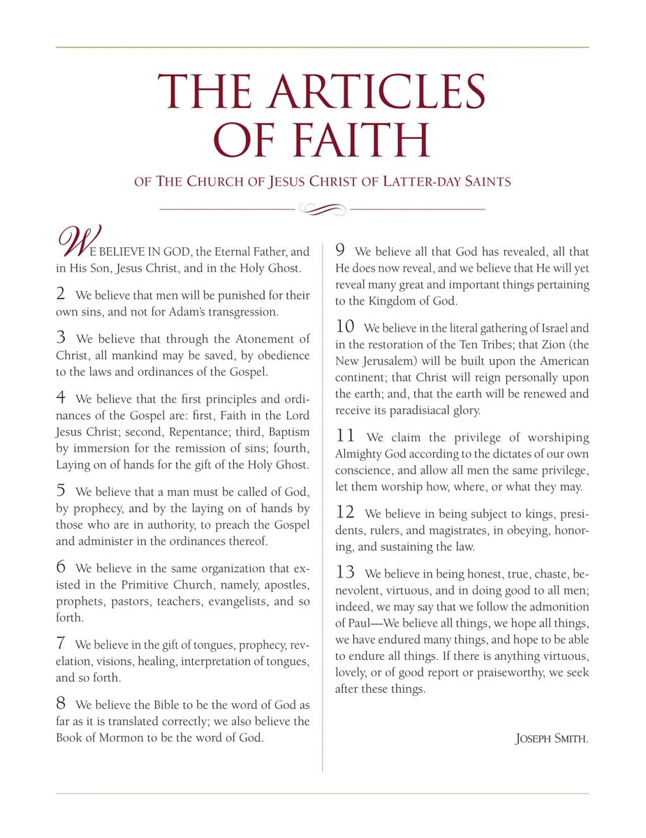 TeeplesCY's tweet photo. To understand why Latter-day Saints are the way they are, you have to look at the core beliefs of the faith.

Here are the core beliefs: https://t.co/RyIMzZ9gkP