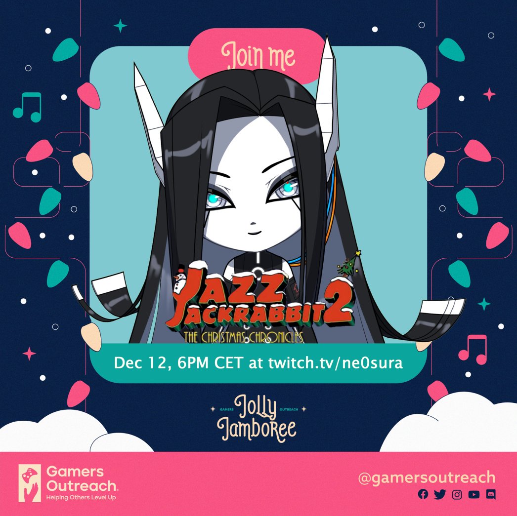 I'll be live on Friday, December 23 at 6PM CET joining <a href="/GamersOutreach/">Gamers Outreach</a> for the Jolly Jamboree event!

The plan is to play Jazz Jackrabbit 2: The Christmas Chronicles and maybe do some art for you guys! :D

#JJ2025
