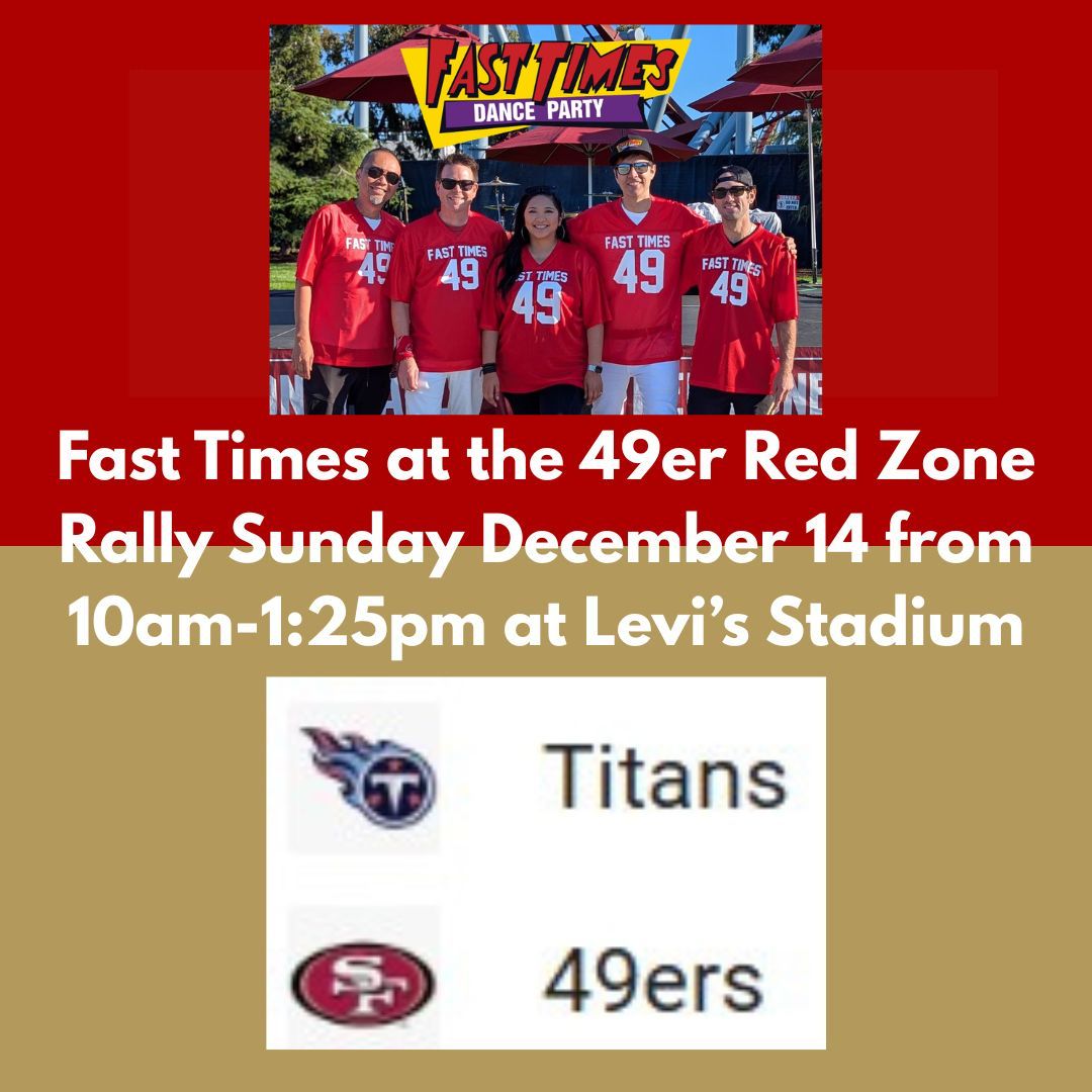 FastTimes80s's tweet image. Fast Times will be rocking your favorite Pregame Party Songs on Sunday Dec.14 at the 49er Red Zone Rally at Levi’s Stadium 10am–1:25pm. 
For Info: fasttimesrocks.com

#FastTimes #FastTimes80s #FastTimesBand #FastTimesRocks #FastTimesLive #FastTimesDanceParty