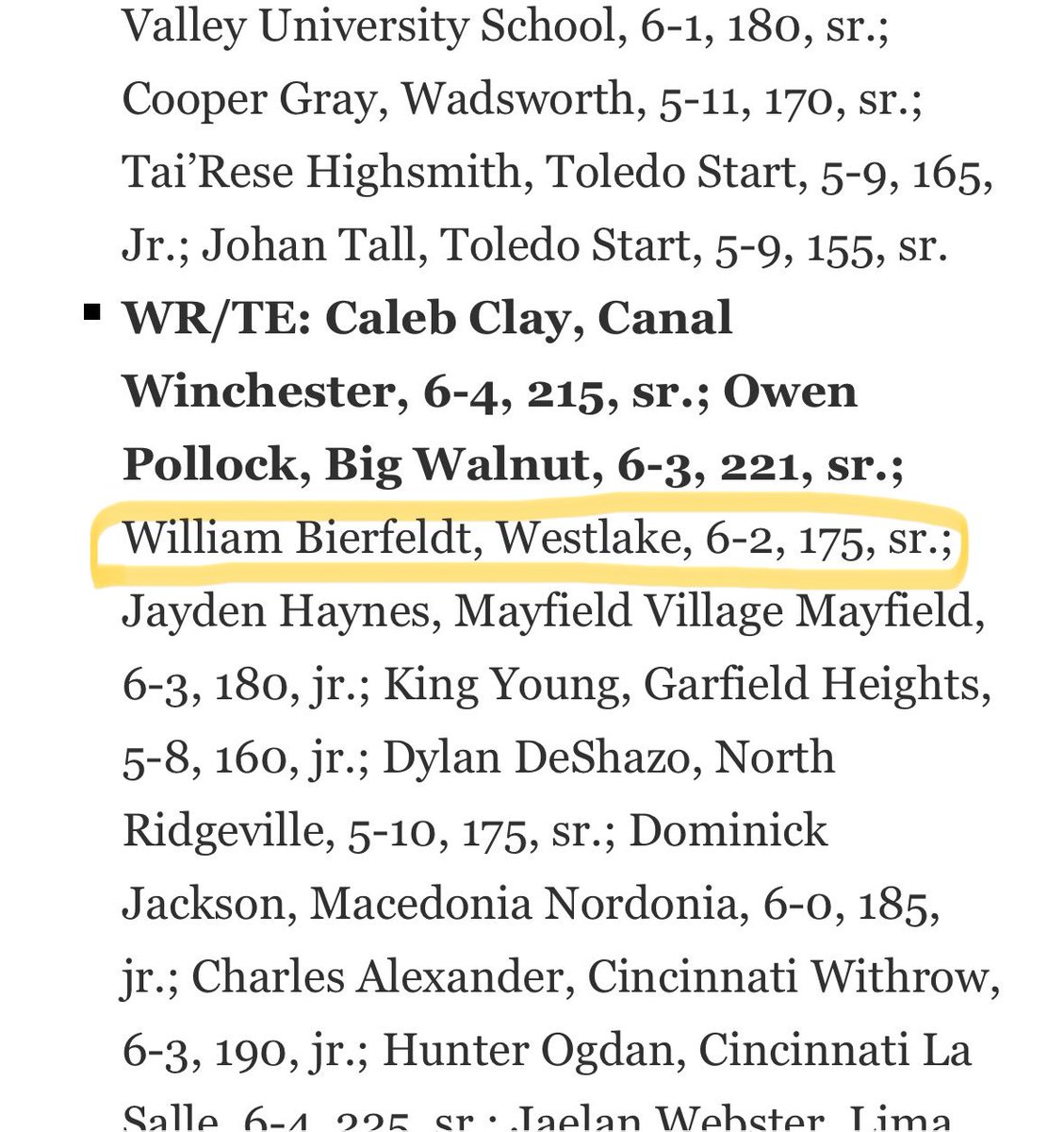 WillBierfeldt's tweet photo. I’m very thankful to be named HM All Ohio. Thank you to everyone who has helped me along the way. @Coach_Yantek @moe_abdelhadyQB @brandondimarco https://t.co/MW2TuC5Dm3