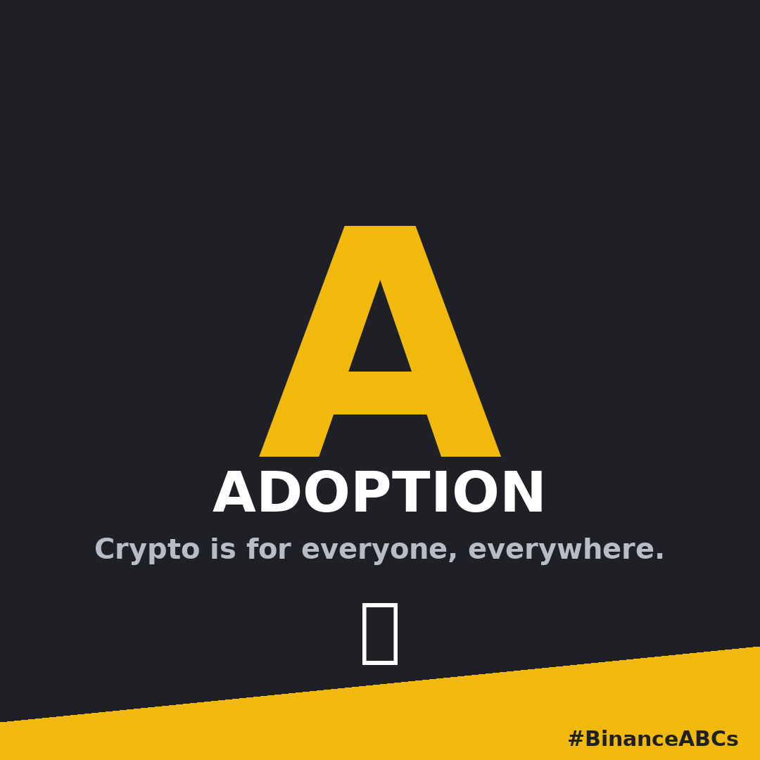 GN web3 ⚡ 
I'm here I participated in the Binance competition

My letter is A.
A is for Adoption. 🌍
Building a future where crypto is accessible to everyone, everywhere. The revolution starts with A. 
<a href="/binance/">Binance</a> #BinanceABCs