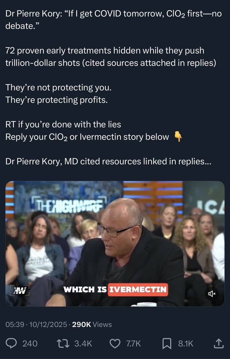 QuackDetector's tweet photo. Classic snake oil quackery:
✅ They have suppressed it from you!
✅ cure-all
✅ healed millions but still banned
✅ appeals to authority 
✅ Big Pharma doesn’t want you to know 
✅ They don’t care, but I do
❌ evidence

#QuackKory https://t.co/XhdjqdcSo5