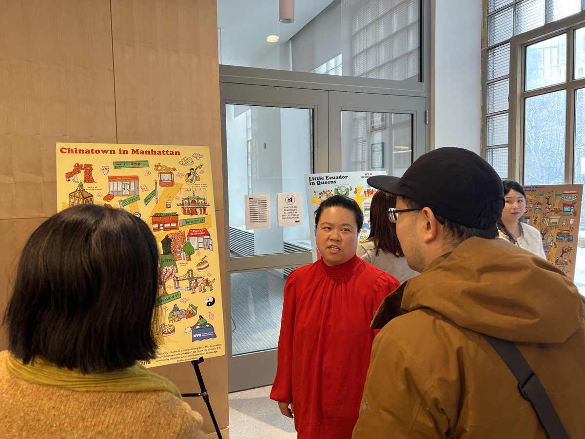 NYCImmigrants's tweet photo. Today Commissioner @McastroMOIA &amp; our team hosted an art exhibit featuring MOIA’s #ImmigranEnclaveIllustrations. Thanks to our dedicated community &amp; city partners who helped on this journey &amp;  spoke of the impact of being celebrated by a city gov that values &amp; supports immigrants https://t.co/VAaUdHkiAi