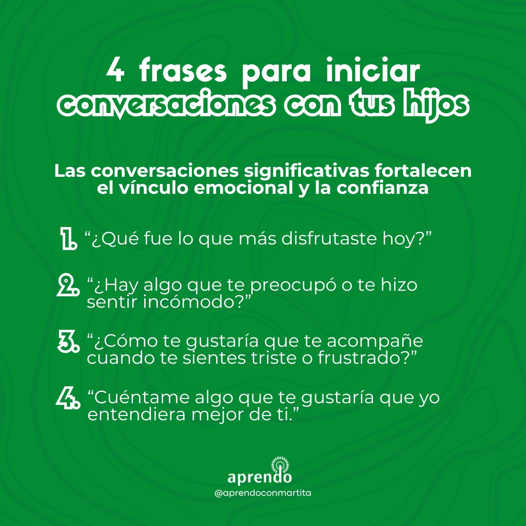 Hablar con nuestros hijos puede abrir puertas hermosas. Aquí tienes 4 frases sencillas para iniciar una conversación hoy 💛✨

Cuéntame: ¿cuál usarías primero? 💬