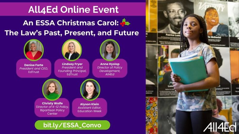 EdTrust's tweet image. Tomorrow, we're bundling up to tune into: An ESSA Christmas Carol: The Law’s Past, Present, &amp;amp; Future! ☃️ Ready to join All4Ed &amp;amp; EdTrust for a conversation with former Hill &amp;amp; Obama administration staff and education advocates who shaped the law? RSVP: bit.ly/48DXc3Y