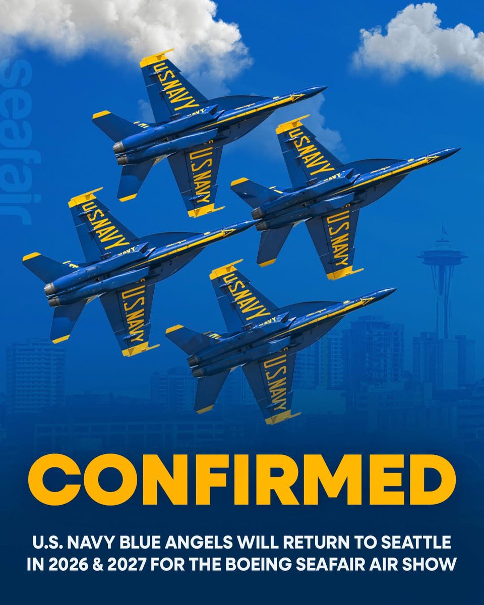 latinocultural's tweet image. The Blue Angels confirmed their return to Seattle for 2026 and 2027. Waterfront air shows.  #Seafair Celebrating Summer Since 1950.
