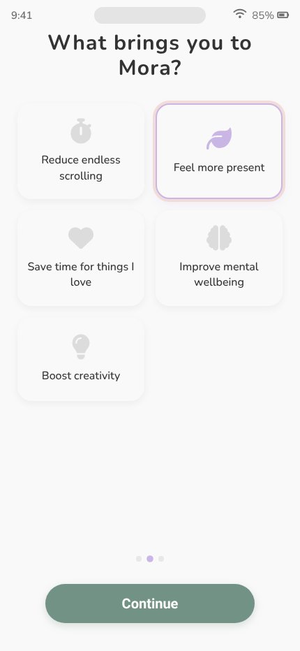 Chigo_Kalu's tweet photo. Sharing 3 screens from Mora, my mindful scrolling app designed for the @MoonchildAI Design Challenge hosted by @Daviowhite.
Mora detects doomscrolling and guides users back into the moment.
Designed fully inside Moonchild.
#MoonchildAI #UIDesign #UXDesign #DesignChallenge https://t.co/zQ1bQPFFND