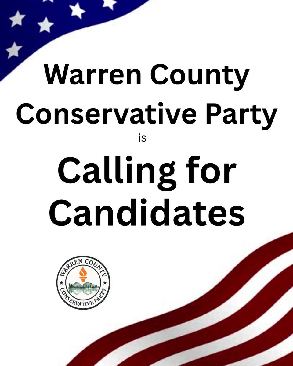 WCCP_NY's tweet image. The Warren County #Conservative  Party is recruiting 2026 candidates. Interested in serving?
Email: warrencountyconservativeparty@gmail.com

#conservativemovement #warrencountyNY