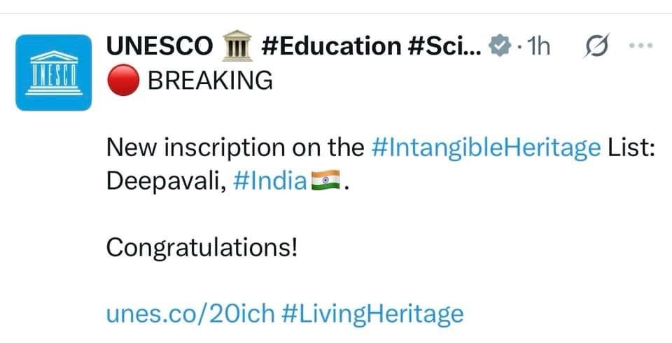 TriptiMegeri's tweet photo. The inclusion of Diwali in UNESCO’s Intangible Cultural Heritage List is a significant moment of global recognition for one of the world’s most celebrated festivals. https://t.co/dlZiUOJwwt