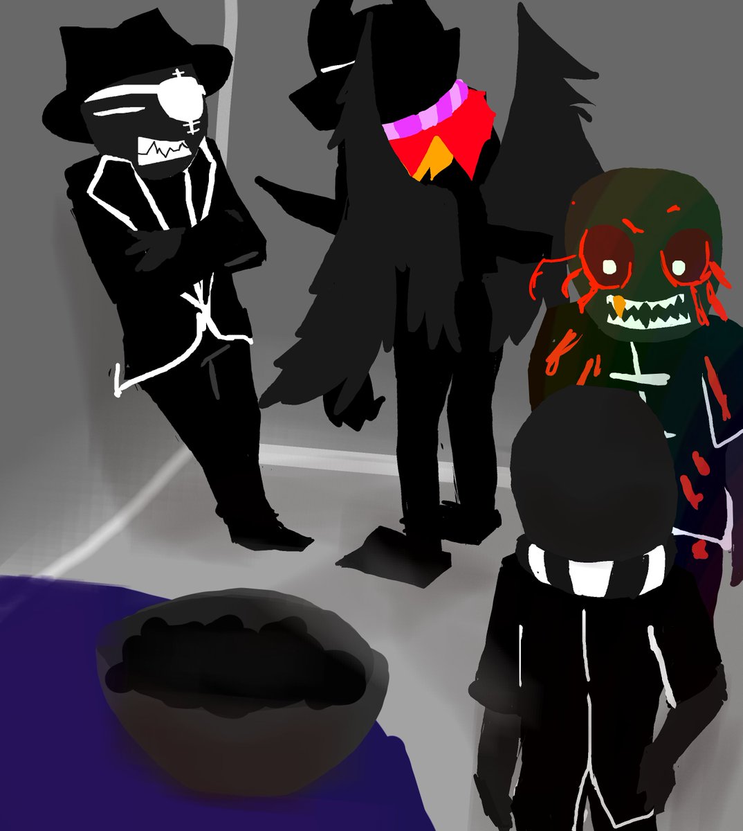 DailyJackNoir's tweet image. Day 39 - #SPADESSLICK #DEADSESSIONJACK #BECNOIR #LORDJACK (four jacks in one day!!!! strawpage request of annual jack noir meetup. the angle was too hard to draw thats why it took me a whole day T-T)