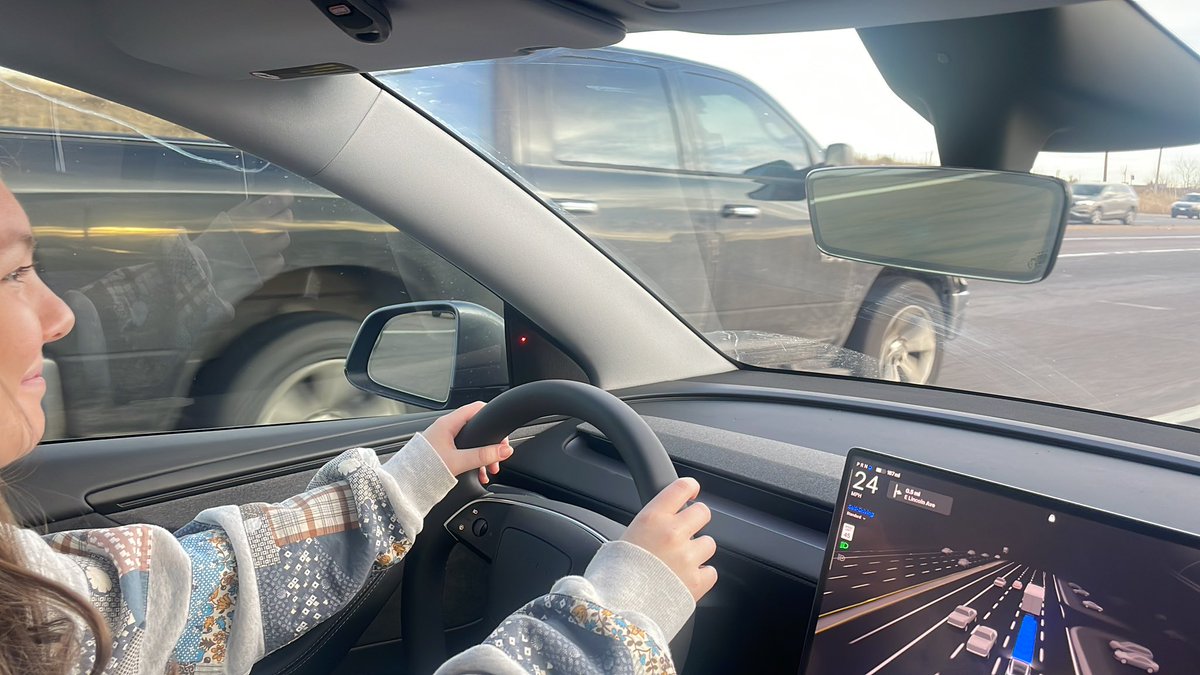 tomknick's tweet photo. @elonmusk idea - how to drive mode for kids who have permits

My kid is driving from DMV all FSD!  #Tesla #AI https://t.co/p13MH9gtq5