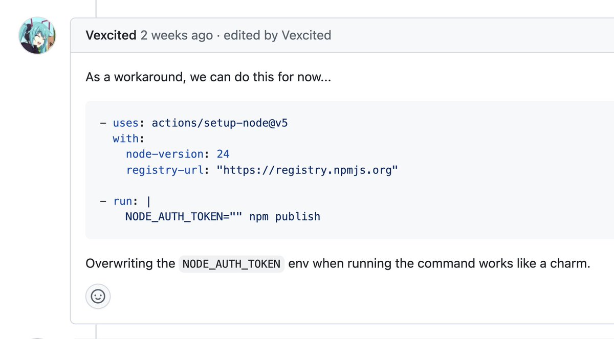 As npm revoked all access tokens for CI with OIDC and actions/setup-node do set NODE_AUTH_TOKEN with a placeholder value, making OIDC not work

This would cause a lot of problems because it isn't documented anywhere

I suspect there would be a lot of chaos among maintainers