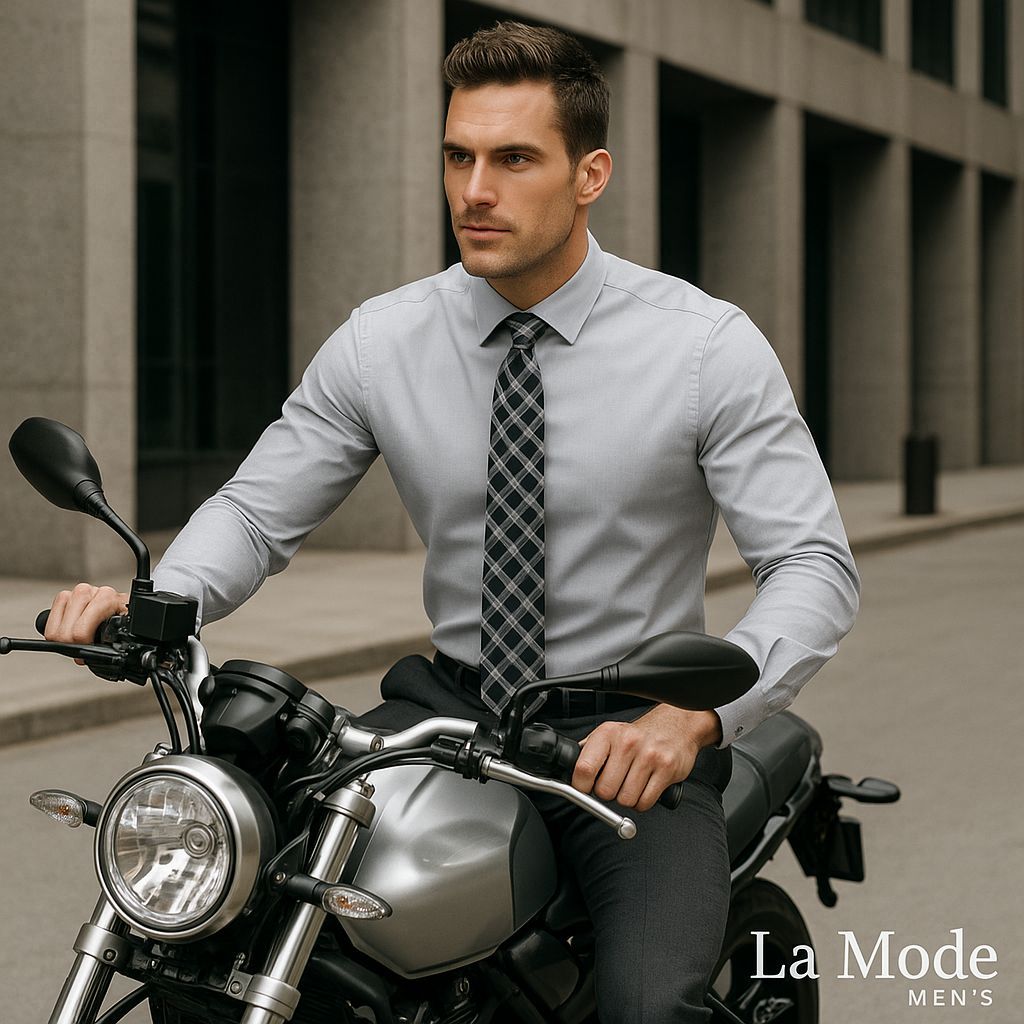 LaModeMens1's tweet image. Urban precision. Executive power.
Slim gray shirt. Plaid tie. Silver motorcycle.
Confidence in motion.

#LaModeMens #MensStyle #MotorcycleStyle #ModernGentleman #SlimFit #ExecutiveLook