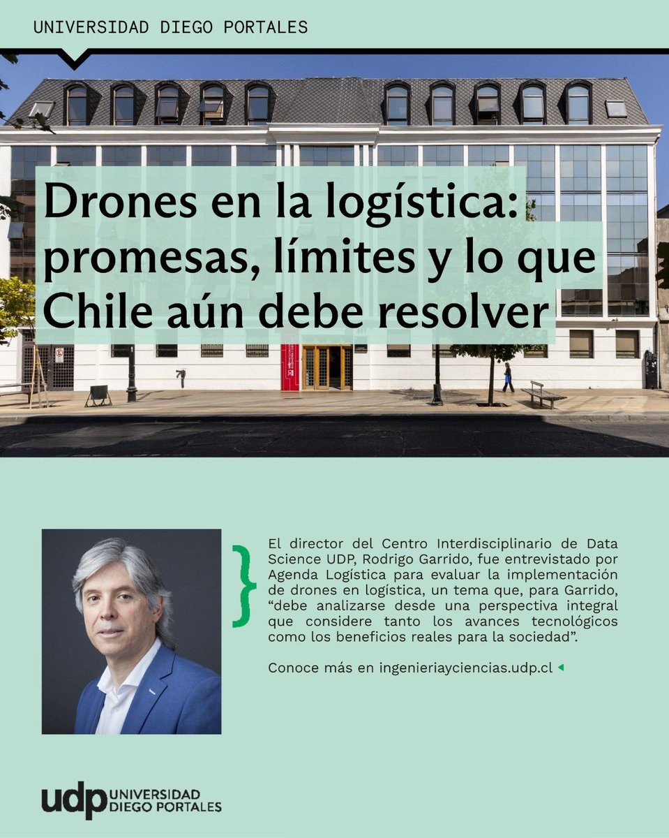 #PrensaFIC 📰 El director del Centro Interdisciplinario de Data Science UDP, Rodrigo Garrido, fue entrevistado por Agenda Logística para evaluar la implementación de drones en logística. 

📲 Conoce más agendalogistica.cl/chile-delivery…