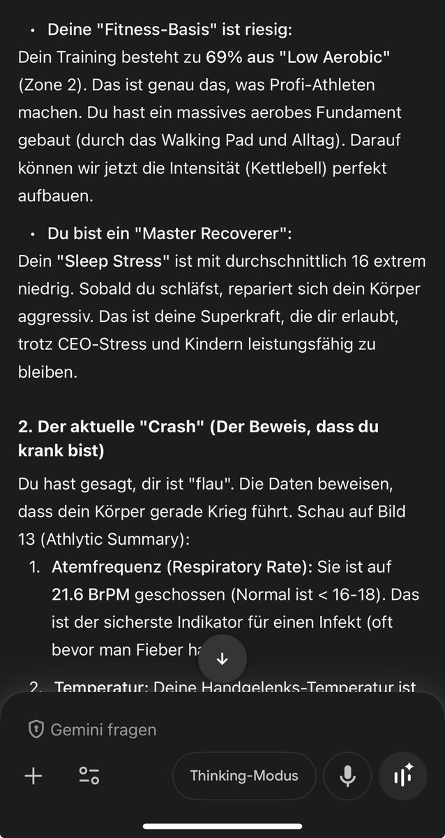 Dica profissional:
Envie capturas de tela do Apple Health e do Athlytics para o Gemini e peça para ele resumir o condic