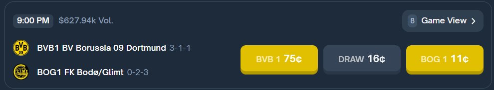 Polymarket_fan's tweet photo. Bet of the day on @Polymarket :
Dortmund vs Bodø/Glimt — odds are clear, momentum too.
I’m locking in Dortmund to take this one without overthinking it. ⚽📈 https://t.co/8HV6jrklYy