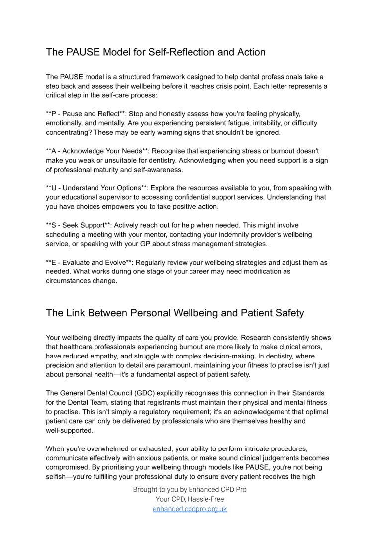 EnhancedCPDPro's tweet photo. Enhanced CPD SkillBytes: Fitness to Practise: The PAUSE Model for Self-Care | Claim your certificate by passing the test at https://t.co/qNUn0e74NZ https://t.co/9OGKhySZsd