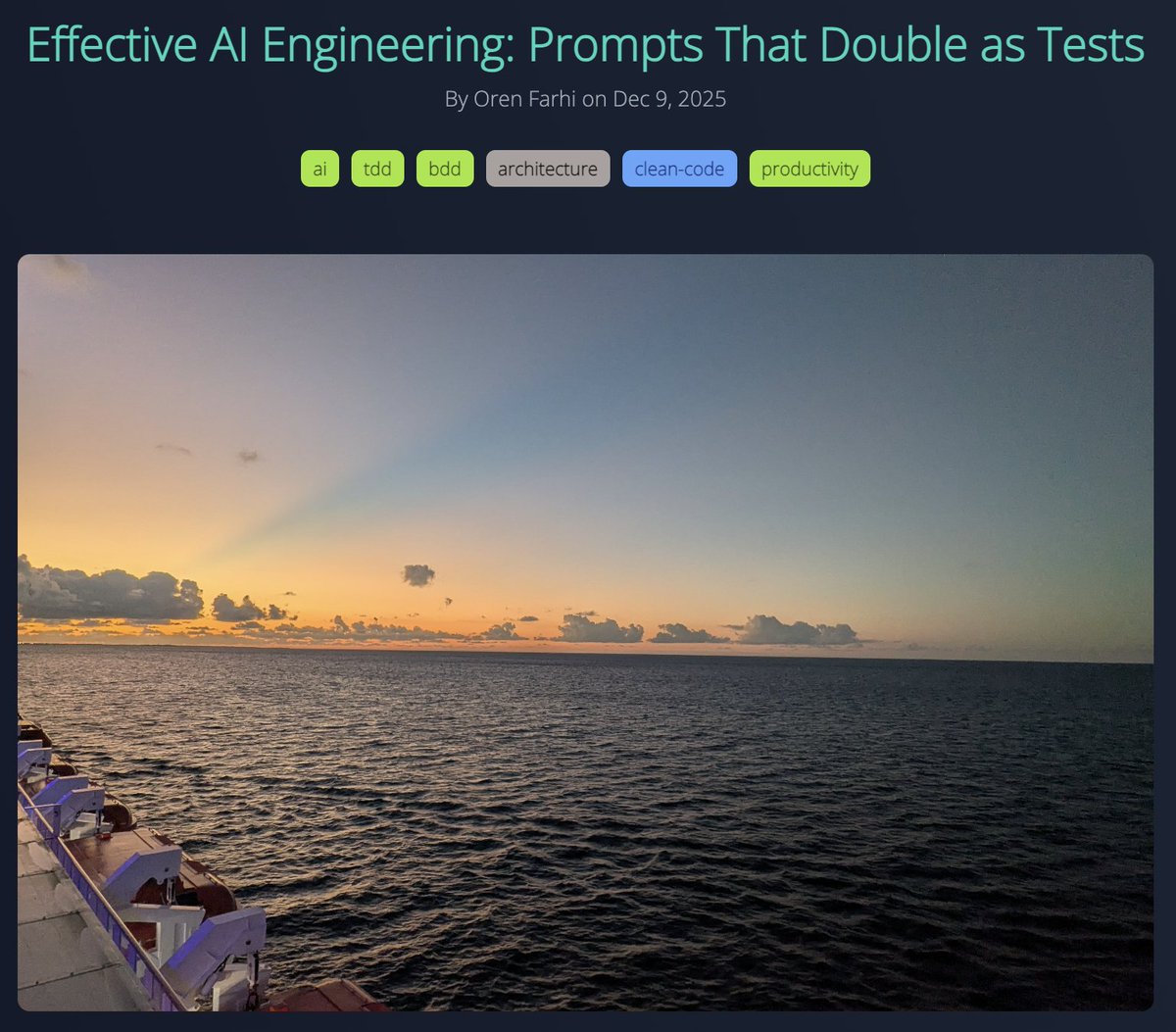orizens's tweet image. This is what I call &quot;Effective AI Engineering&quot; - It’s not just about writing code faster - it’s about getting the full benefits from your favorite AI assistant coder. Think development accelerated by AI. read 
orizens.com/blog/effective…
#AI #TDD #CleanCode #aiDD #vibecoding