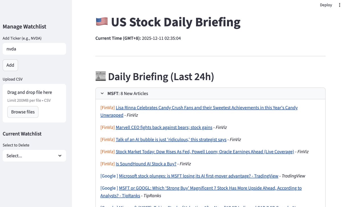 【实战分享-零基础 Vibe Coding：我用 Google Antigravity 10分钟手搓了一个美股情报站】

今天分享一个我刚在出差路上完成的实战案例：在完全不懂代码的情况下，如何利用 Google Antigravity（以及 Gemini/ChatGPT）给自己开发一个专属的“美股每日情报站”。
先看成品：见下图。

第一步：明确需求