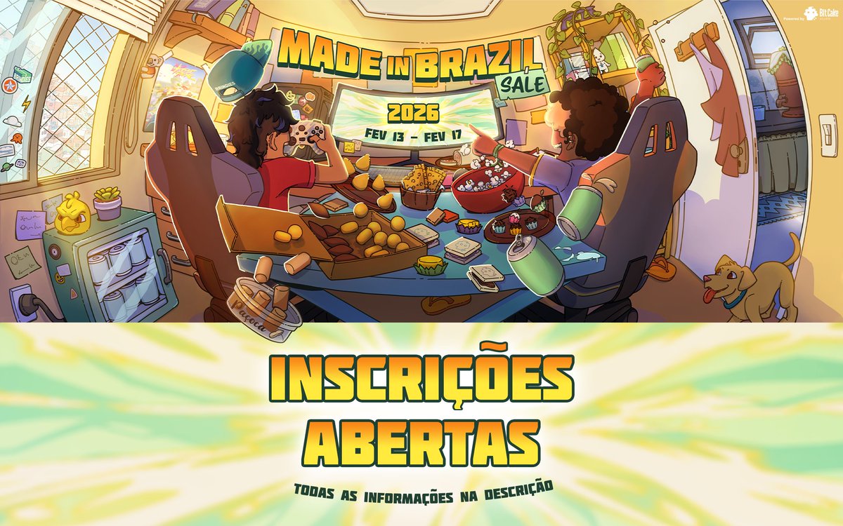 Salve, dev! As inscrições da #MadeinBrazilSale 26 já estão abertas com muito #IndieGame brasileiro na vitrine da <a href="/Steam/">Steam</a> e <a href="/nuuvem/">Nuuvem.com</a>, de 13 a 17 de fevereiro.

Quer colar com a gente? Inscreve teu estúdio no link abaixo e segue o fluxo 😉

Feito no Brasil. Jogado pelo mundo! 💚