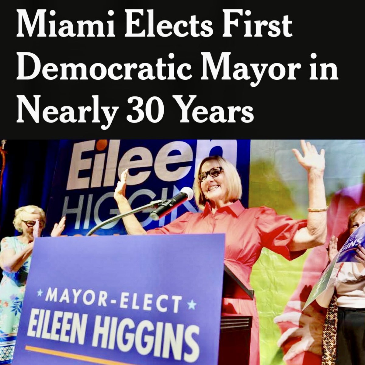 jeanquan's tweet image. #BlueWave:  #EileenHiggins, former #MiamiDade County commissioner, will be #Miami's first #Democrat &amp;amp; first female mayor since the 1990s with almost 60% of the vote. I remember going to national meetings of mayors &amp;amp; being one of a handful woman mayors. Since then the percentage