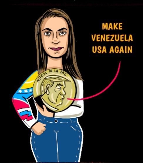 Le hice su caricatura a María Corina Machado, aliada de Trump. Para mí es la Lilly Téllez venezolana, golpistas ambas.