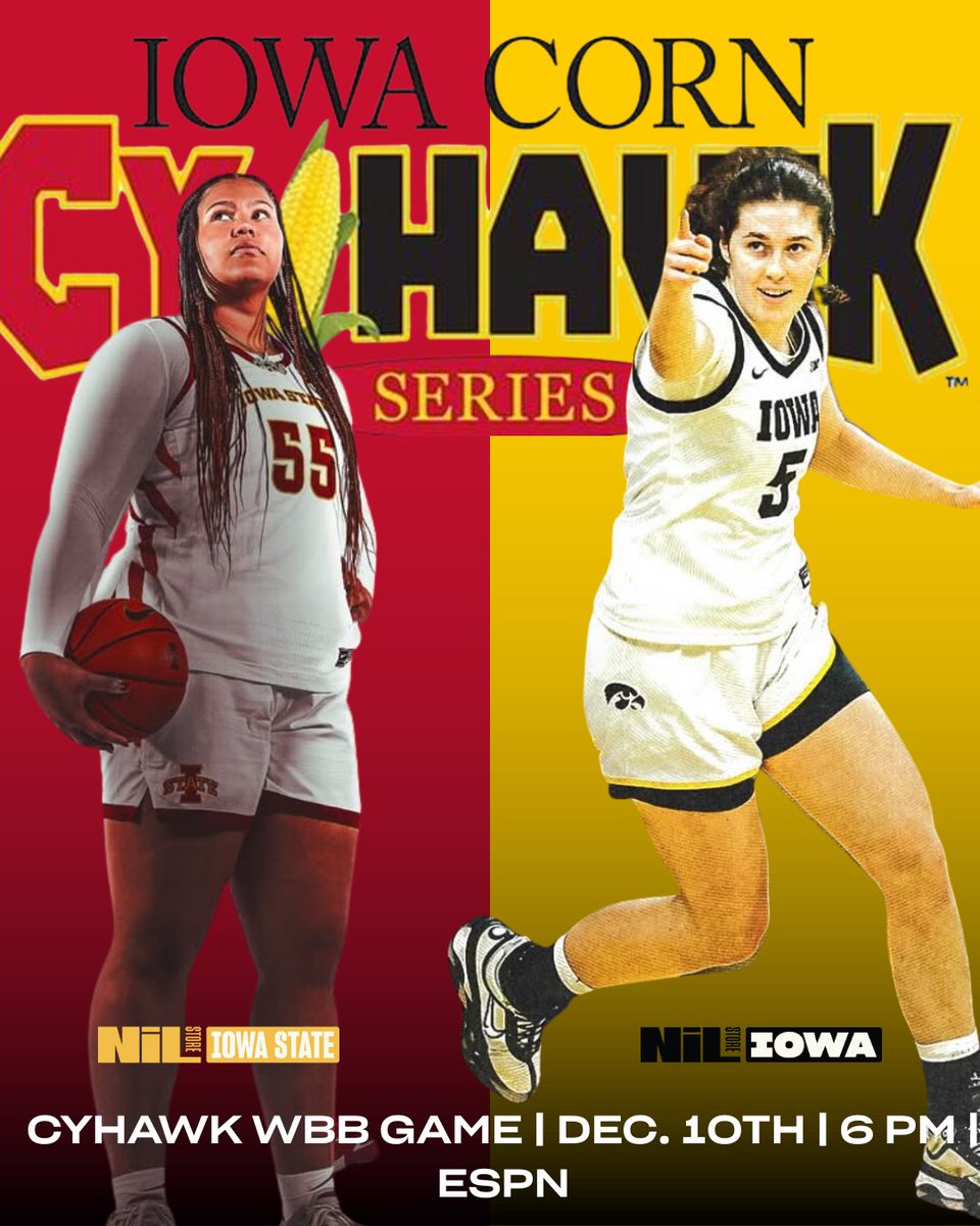 IowaStNILStore's tweet image. Rivalry runs deep 🌽🔥 CyHawk showdown tonight! Tip at 6 PM on ESPN.

#cyhawkgame #cyhawkseries #gameday #rivalrygame