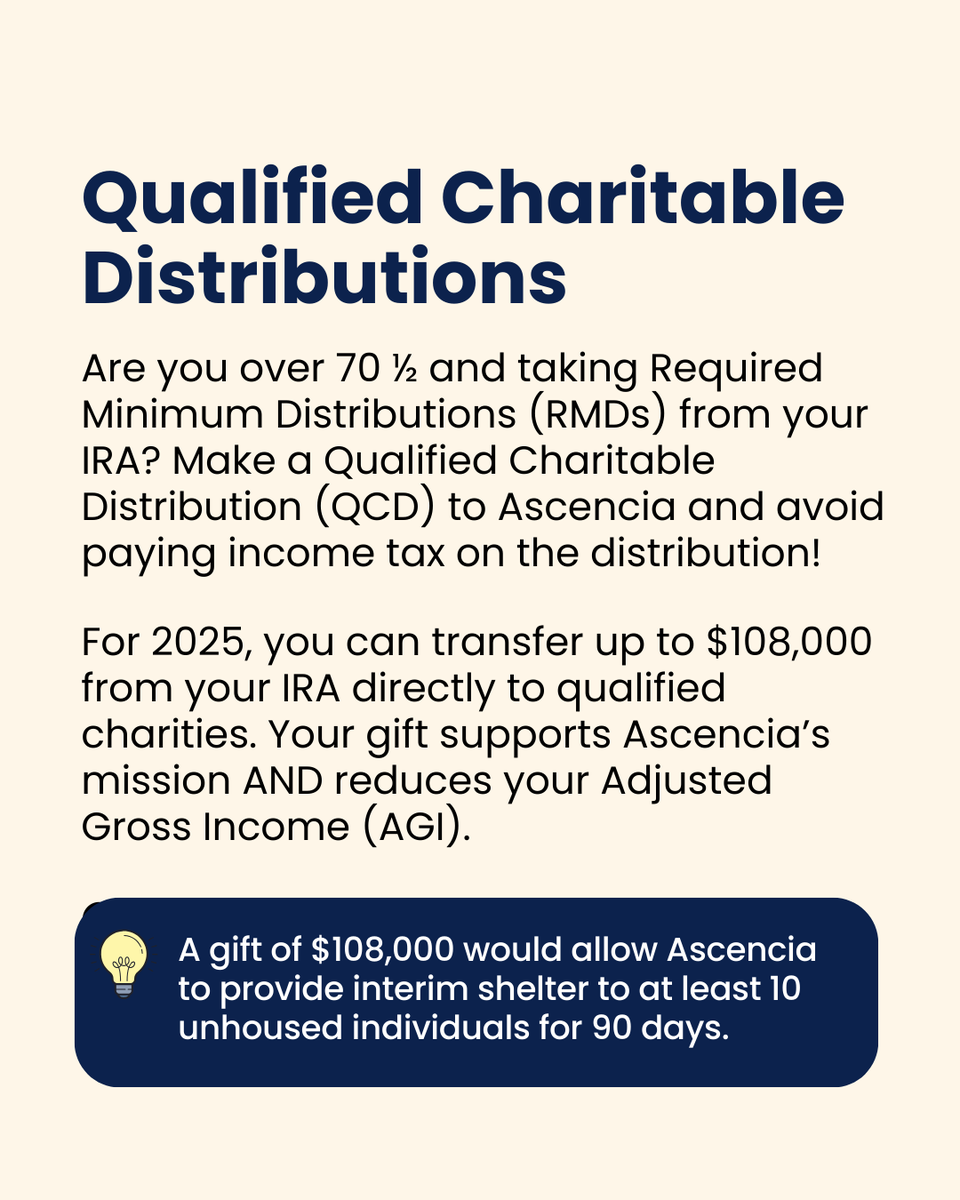 No matter how you give, your support helps Ascencia's mission. But some methods are more tax-advantageous for donors, allowing you to give even more. Right now is the perfect time to give before new tax rules kick in!

If you have any questions, email Donate@AscenciaCA.org