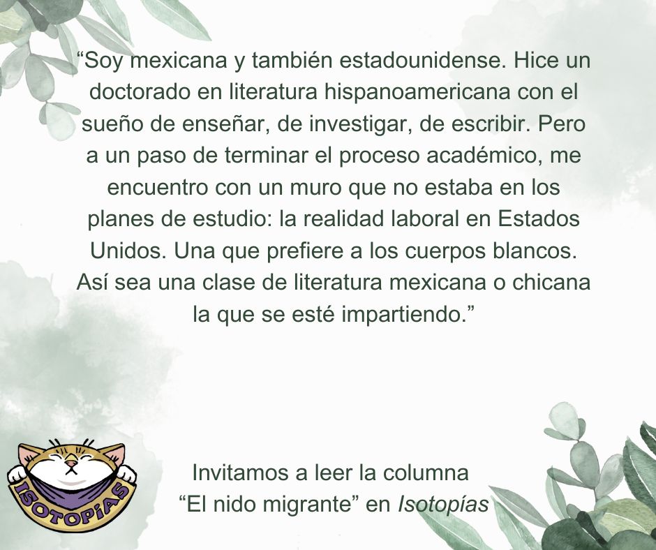 Pasen a leer este testimonio sobre migración, racismo estructural, meritocracia rota y el desencanto que habita los márgenes del saber académico en Estados Unidos. isotopias.org/de-la-cima-al-…
*
*
#isotopias #literaturadesdelosmárgenes #doctorado #academiaprecaria #revistasliterarias
