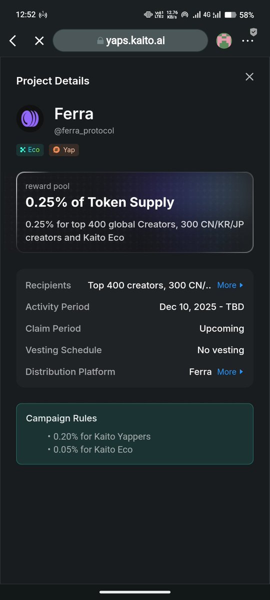 Hey Kaito yappers and $KAITO holders, its that time again. We’re calling all of you to join the <a href="/ferra_protocol/">Ferra</a> x <a href="/KaitoAI/">Kaito AI 🌊</a> Yapper Leaderboard &amp; the Pre-TGE Mindshare Arena. Its really exciting, so dont miss out.

Ferra is the new dynamic liquidity layer and social DLMM DEX built