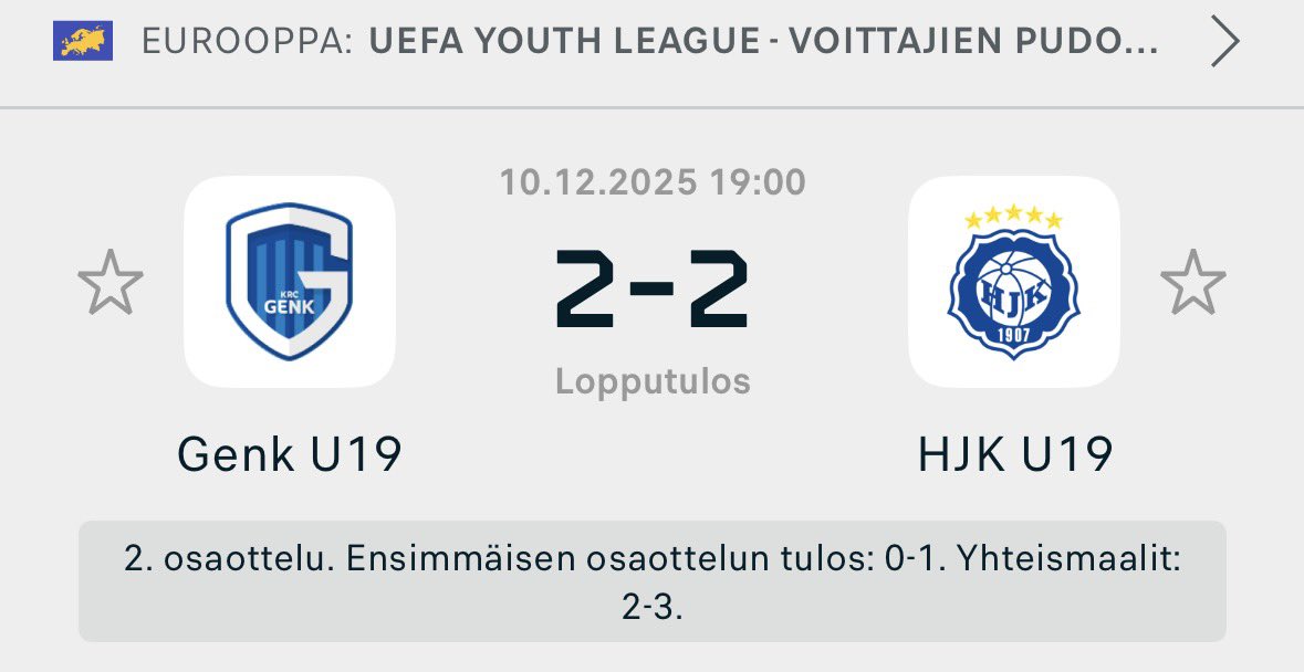 JanneUlmala's tweet image. Boom! Klubi jatkoon junnujen Mestarien liigassa! #UYL #HJK #Klubi04