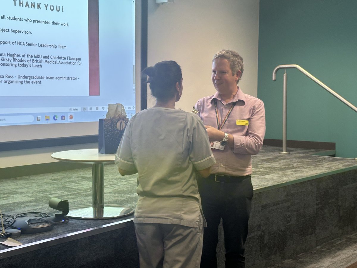 NCA_UME's tweet photo. And the winners…. Big thank you to Daniel Saunders, Deputy Chief Medical Officer @NCAlliance_NHS for his inspiring speech and joy at seeing the development and growth of @FBMH_UoM 5th years students, and  in the work the Trust and UGME put into medical education. https://t.co/8vF022QZrY