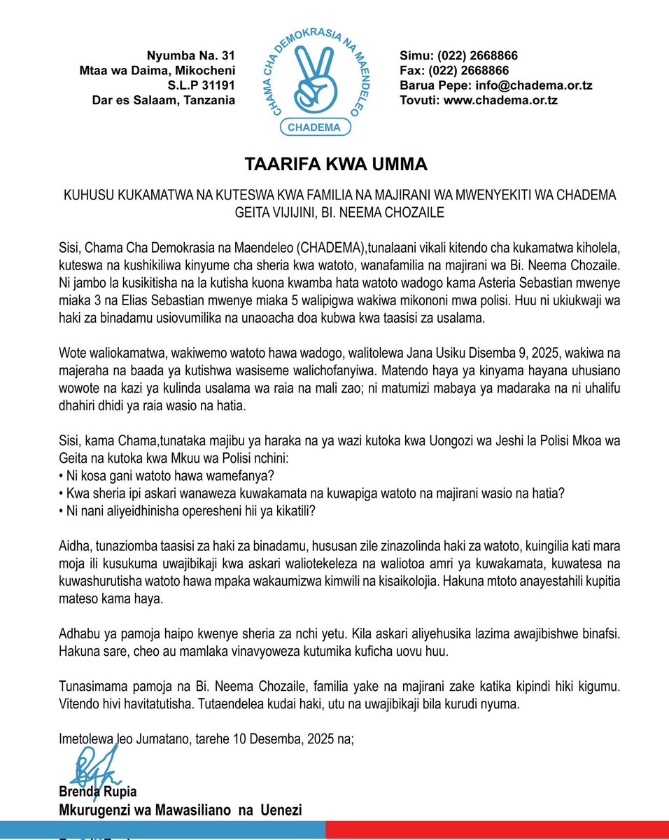 Serikali dhalimu isiyo na ridhaa, serikali ambayo iko kwenye madaraka kwa damu za maelfu ya Watanzania…

Nimesema narudia tena:: huwezi kuongoza wananchi kwa kuwajaza hofu Bali kwa ushawishi…

Viongozi wa chadema Nchi nzima kwa mamia wanashikiliwa , kinyume cha sheria kwenye