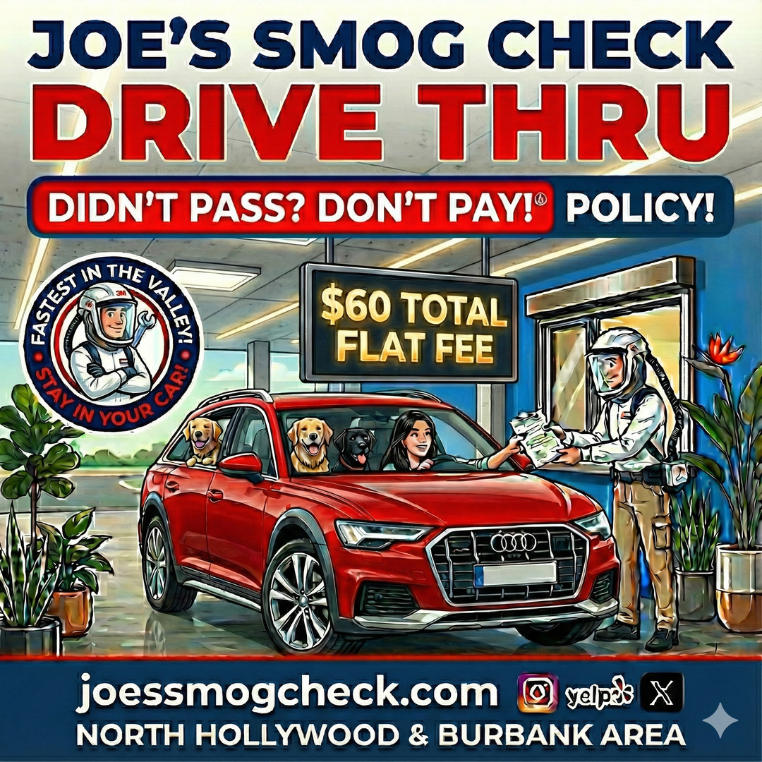 Need a smog check but short on time? We get you in and out, no appointment, clear pricing, fast service. Visit us at 10909 Burbank Blvd, North Hollywood. Schedule? Just drive up. wix.to/0T7e3zQ #NorthHollywoodSmog