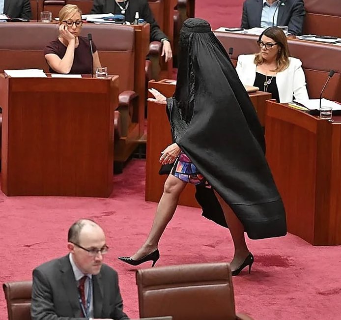 PoliticayModa's tweet photo. Una diputada Vox Murcia aparece con niqab para tratar prohibición tapar el rostro en espacios públicos. El show se lo ha copiado a senadora australiana extrema dcha que hizo el mismo espectáculo hace sólo 2 semanas.
Es que ni originales pueden ser… #alertacaspa https://t.co/F9p0rTIKp2