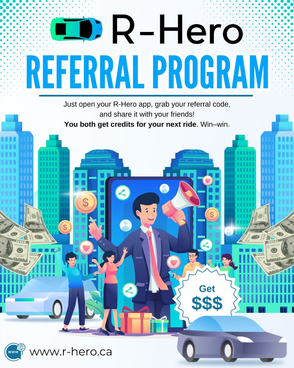 Roadside_Hero's tweet photo. 💸 Refer &amp; Earn with R-Hero!
Share your referral code from the app with friends and you BOTH get money in your wallets for future rides.
Easy, local, and rewarding. 🚗✨
📲 Download now: https://t.co/TFp3ZQWZKs
#SupportLocalAB #RideWithRHero #ReferralRewards #YYC #CalgaryLife https://t.co/tbRHCT5x9v