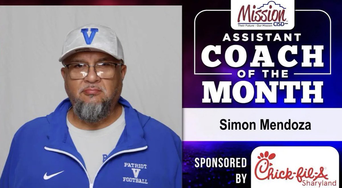 CoachGilpin's tweet photo. Congratulations to our MVMHS assistant coach of the month!!

Simon Mendoza-Football

**Sponsored by Chi-Fil-A Restaurant 
#beblue https://t.co/Vko0P4Domx