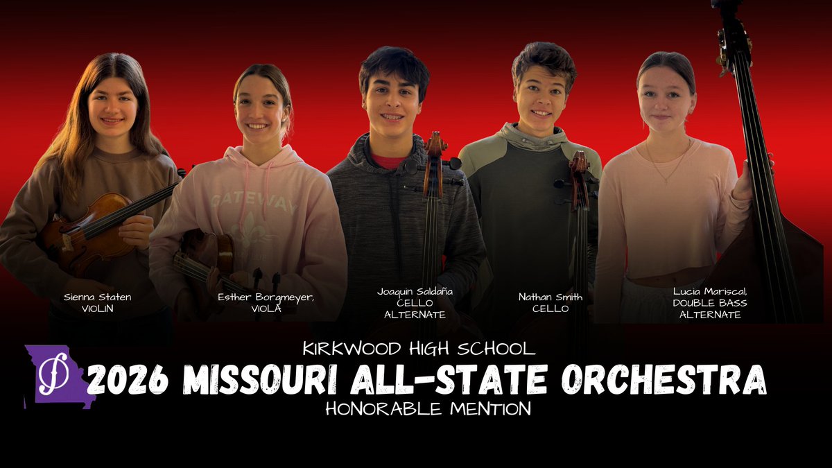 KirkwoodHS's tweet photo. The results are in from the All-State Band and Orchestra auditions in. 21 KHS students earned recognition through this highly competitive blind audition process. Congrats to these outstanding musicians!
For the full recap, visit the story on our website: https://t.co/3ViXziwHW2 https://t.co/u89pk2ombl