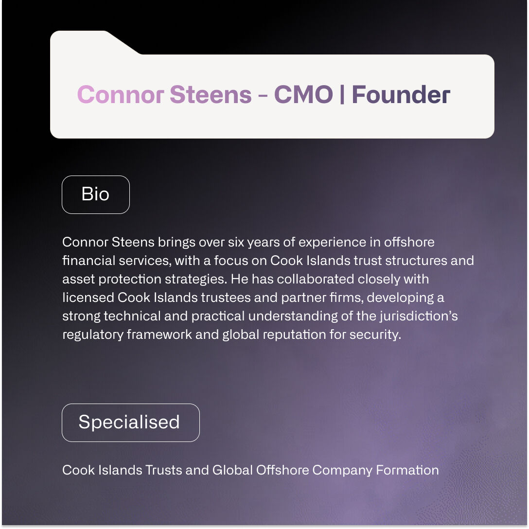 _wealthweb's tweet image. Connor partnered with John Evans to create Wealth Web, linking clients with trusted offshore service providers worldwide. He also built Offshore Broker and Offshore Companies Online to support offshore company setup, banking, and asset protection.
#WealthWeb #PrivateWealth