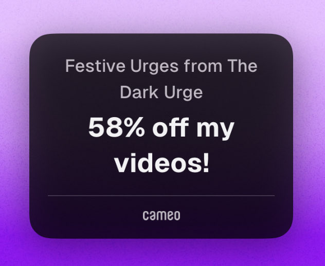 NeillyRoberts's tweet image. Wow! This looks like a great bargain! Only $25 🤭🤪😊 
Happy Holidays!
#cameo #bg3 #thedarkurge #durge #BaldursGate3 
v.cameo.com/e/RywW2CTyZYb