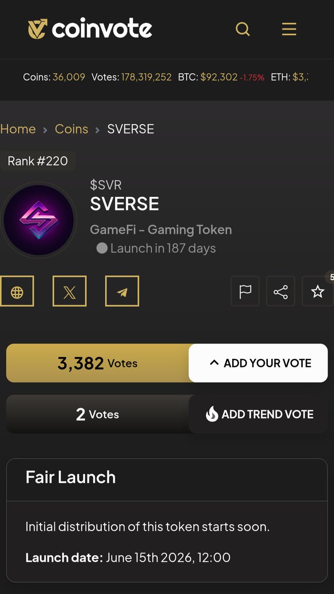 🚀 SVERSE needs your support!
<a href="/SVerse_Global/">SVerse</a> live on <a href="/CoinvoteCC/">Coinvote</a> — cast your vote and help us climb the rankings!

🔗 Vote now: coinvote.cc/en/coin/SVERSE

Let’s show the power of the SVerse community! 🔥🌐
#SVERSE #Coinvote #CryptoVote