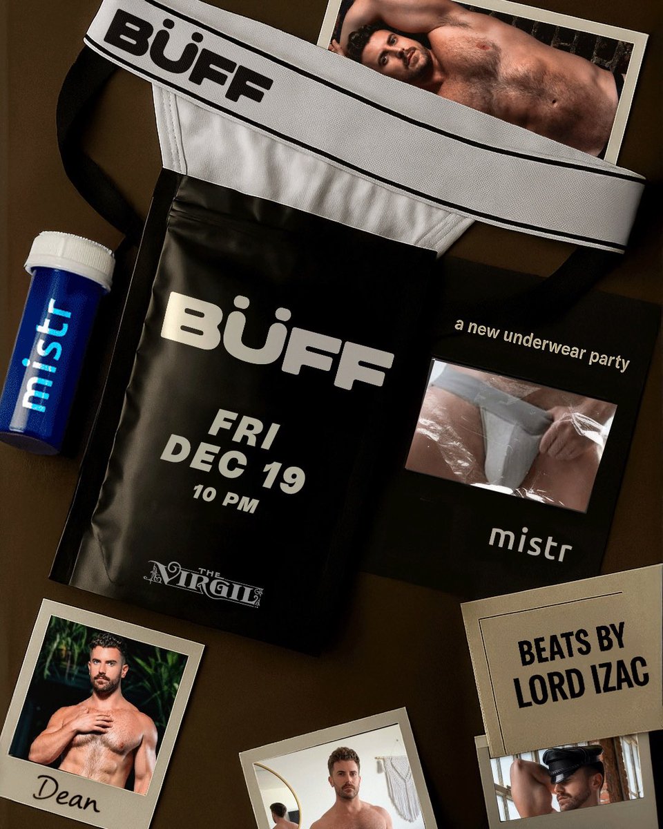 inthebuffla's tweet photo. @deanmichaelz returns to lead the Büff chaos @TheVirgil, Friday, Dec 19 · 10 PM – 2 AM
Low lights. Dark corners. High heat.
Beats @lordizacdj 
Powered by @heymistr
Produced by @humpparties 
Tix: https://t.co/CTDtuppYji
#inthebuff #humpevents #Underwearparty #La https://t.co/PqLE50aPn8
