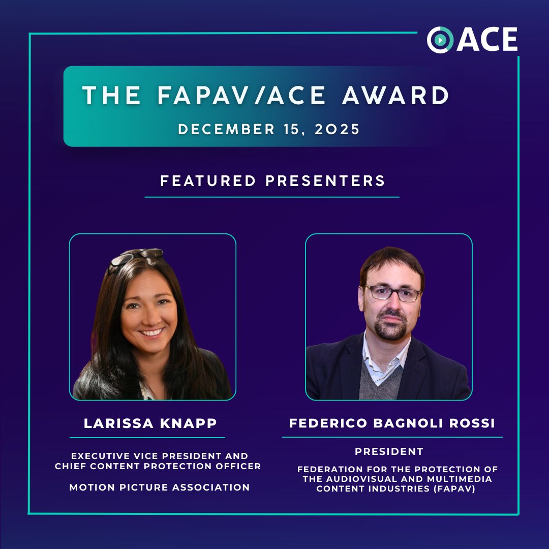 Next week, stakeholders across Italy will convene at The Space Cinema Moderno in Rome to celebrate champions of our industry.

MPA’s  Larissa Knapp and FAPAV President Federico Bagnoli Rossi will present the FAPAV/ACE Award to members of both the Postal and Fiscal Police.

The