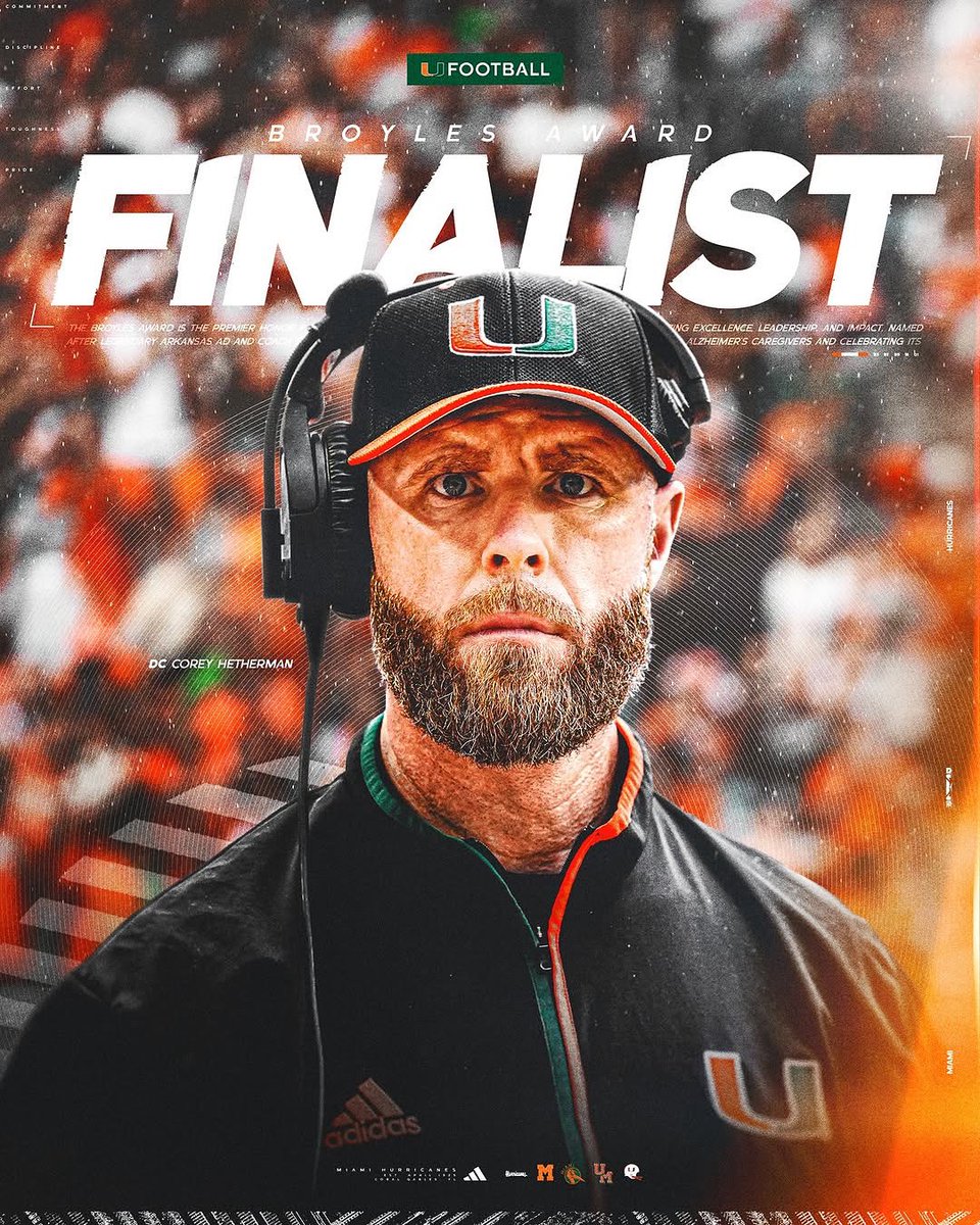 🚨WE’VE GOT A BROYLES AWARD FINALIST OVER HERE 🚨

Canes Fam, vote for <a href="/cjhetherman/">Corey Hetherman</a> as the nation’s TOP assistant coach.

Vote once every 24 hours 🙌 broylesaward.com/vote