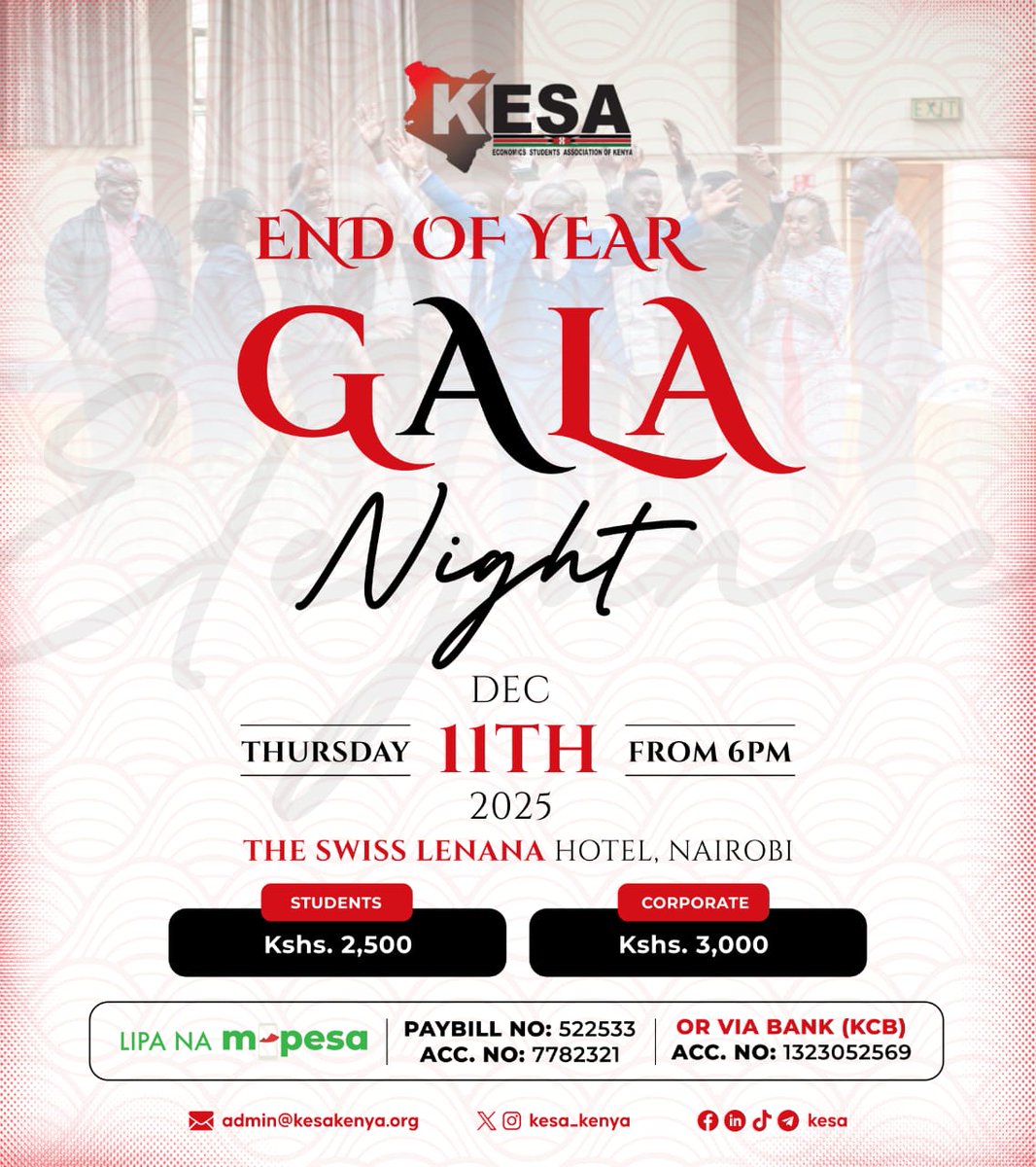 One of our strongest partnerships at YPK is with the Economics Students Association of Kenya (KESA)!
Their mission to amplify young economists is powerful,  and we’re honored to join their End of Year Gala Night on 11th Dec at Swiss Lenana Hotel.
A huge step forward for the  yuth
