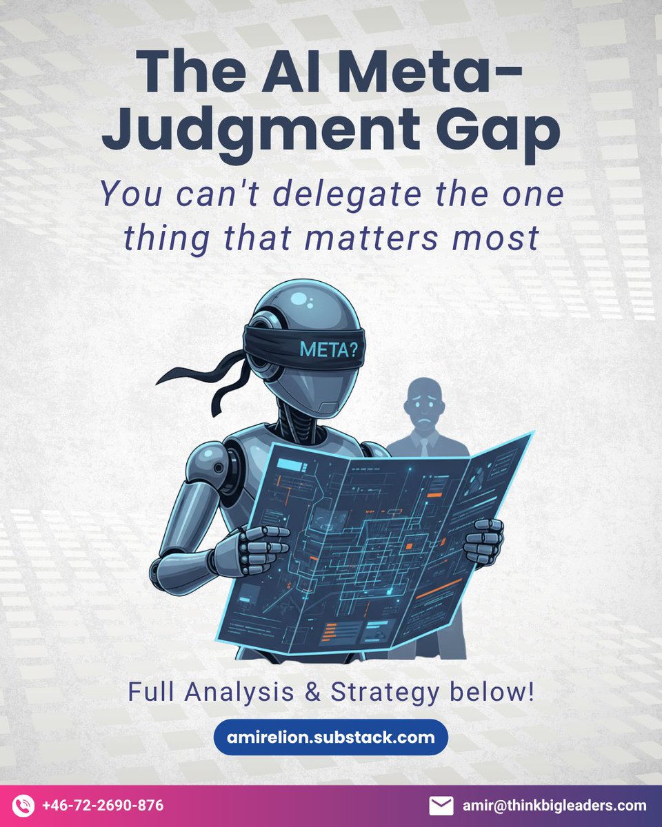 amirelion's tweet photo. The #AI #Meta-Judgment Gap!

You can mistakingly automate a process that is stale, biased, or wrong. 🙌

When letting AI apply judgment, humans must still provide the Meta-Judgment - the constant check on the premises!

Don't automate a failure. 👇
🌐 https://t.co/nGU1y1AErD https://t.co/3oPdLGA0YN