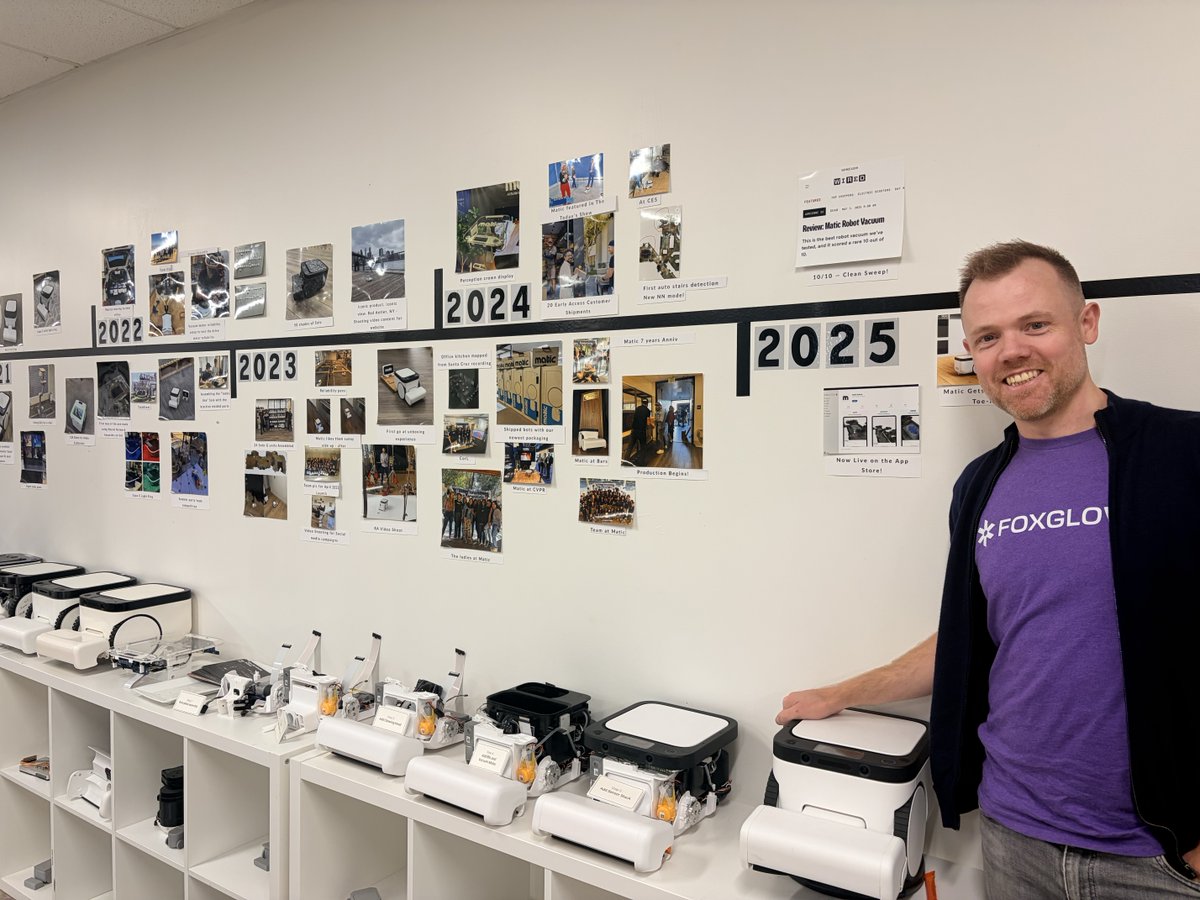 adrianmacneil's tweet photo. Dropped in to visit @mehul @maticrobots yesterday. Really incredible what this small team has achieved - one of the few shipping real robots into homes!

Best part: we now have a pet Matic roaming the @foxglove office. https://t.co/e4eowYrhGc