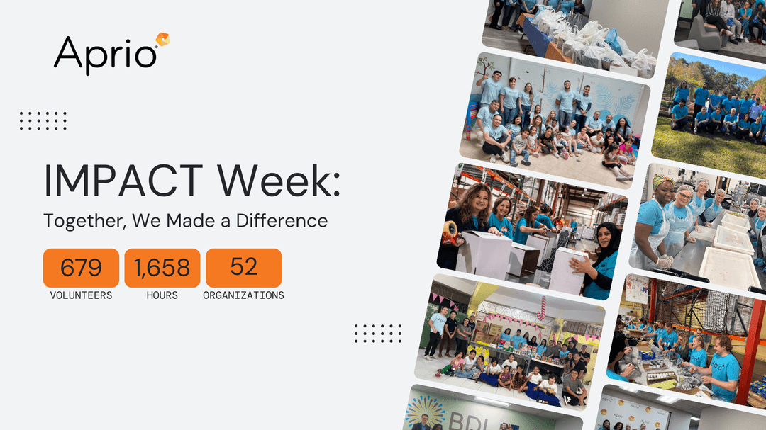 So proud to be part of #TeamAprio! We came together from around the world for IMPACT Week, #MakingADifference in the communities where we live and work.
Together, 679 volunteers contributed 1,658 hours supporting 52 organizations.

Our team embraced service leadership, tackling…